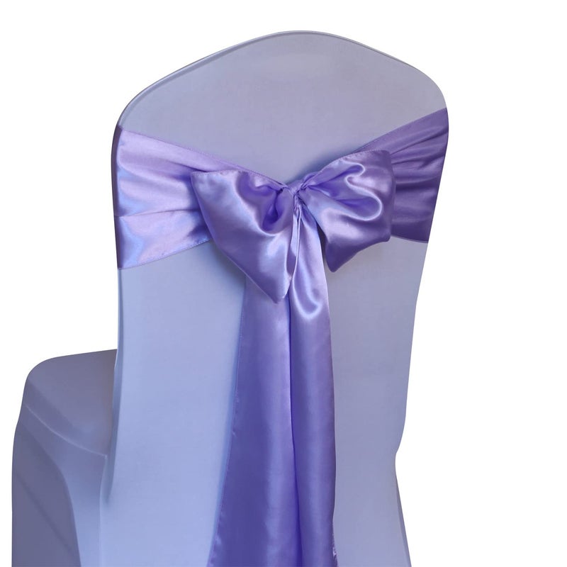 WELMATCH Lavender Satin Chair Sashes Ties 50 pcs Wedding Banquet Party Event Decoration Chair Bows (Lavender, 50, 6.5"x108") - Image 1